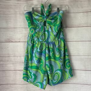 Wild Fable Terry Cloth Romper Floral Short Outfit Bow Front Keyhole Halter Tie S